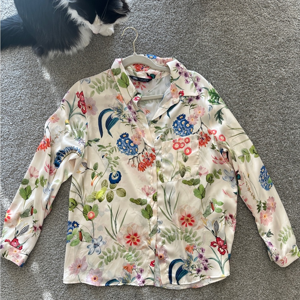 Zara Floral Silky Blouse